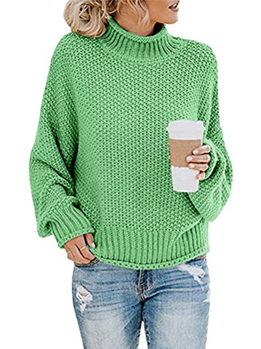 ORANDESIGNE Pullover Damen Rollkragenpullover Elegant Strickpullover Grobstrickpullover Winter Casual Lose Pulli Langarm Oberteile A hellgrün 3XL von ORANDESIGNE