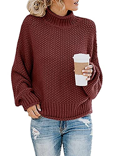 ORANDESIGNE Pullover Damen Strickpullover Oversize Pulli Langarm Lose Stricken Winter Herbst Sweater A Dunkelgrau XS von ORANDESIGNE