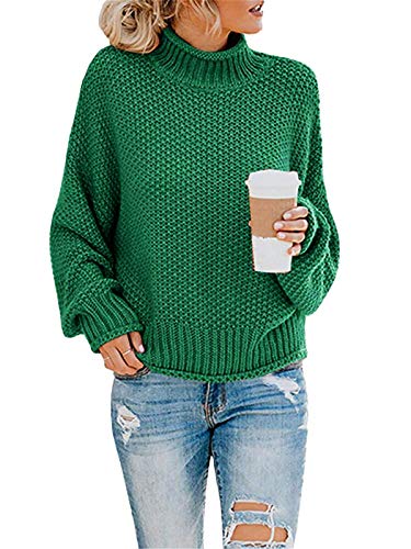 ORANDESIGNE Pullover Damen Strickpullover Oversize Pulli Langarm Lose Stricken Winter Herbst Sweater A Grün 3XL von ORANDESIGNE