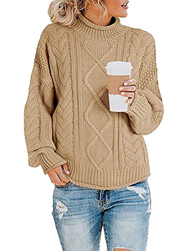 ORANDESIGNE Pullover Damen Strickpullover Oversize Pulli Langarm Lose Stricken Winter Herbst Sweater AB Khaki 3XL von ORANDESIGNE