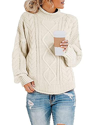 ORANDESIGNE Pullover Damen Strickpullover Oversize Pulli Langarm Lose Stricken Winter Herbst Sweater AB Weiß 3XL von ORANDESIGNE