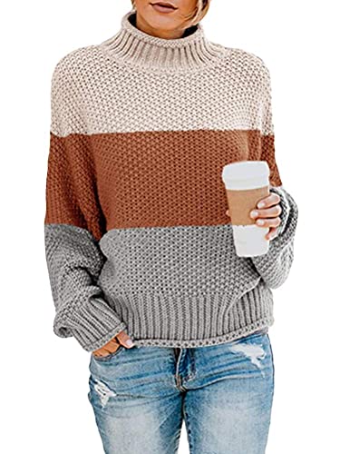 ORANDESIGNE Pullover Damen Strickpullover Oversize Pulli Langarm Lose Stricken Winter Herbst Sweater B Dunkelbraun 3XL von ORANDESIGNE