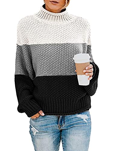 ORANDESIGNE Pullover Damen Strickpullover Oversize Pulli Langarm Lose Stricken Winter Herbst Sweater B Schwarz XS von ORANDESIGNE