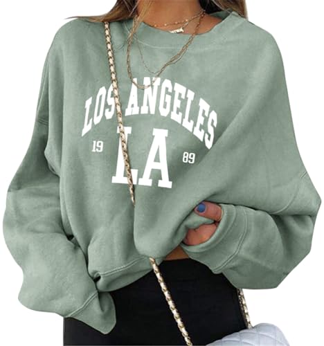 ORANDESIGNE Pullover Damen Sweatshirt Briefe Drucken Langarm Rundhals Pulli Herbst Winter Frauen Buchstaben Druck Locker Casual Oberteil Sport Streetwear Sweatshirts ohne Kapuze Bluse Tops B Grün XL von ORANDESIGNE