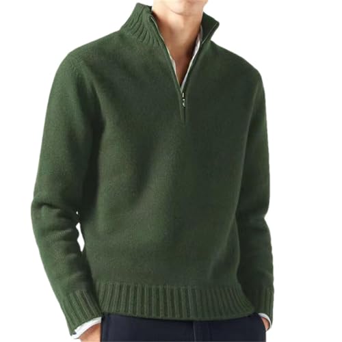 ORANDESIGNE Pullover Herren Komfort Strickpullover Warmer Pullover Winter 1/4 Zip Pulli Sweater Tehkragen Mit Reißverschluss A Grün L von ORANDESIGNE