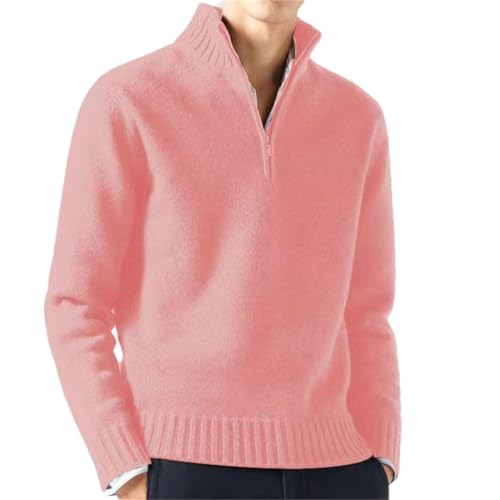 ORANDESIGNE Pullover Herren Komfort Strickpullover Warmer Pullover Winter 1/4 Zip Pulli Sweater Tehkragen Mit Reißverschluss A Rosa XL von ORANDESIGNE