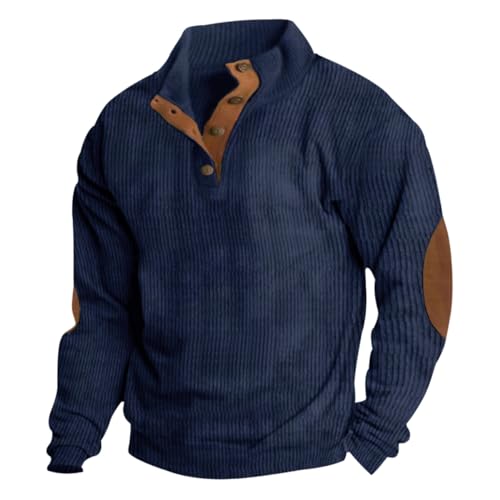 ORANDESIGNE Langarmshirt Herren Gerippt Pullover Dünn Feinstrick Pullover Strick Warm Strickpullover Sweatshirt Langarm Stoff Sweater Stehkragen Pulli Sportlich Freizeit Jumper A Marineblau 3XL von ORANDESIGNE