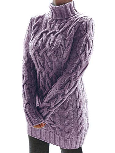 ORANDESIGNE Pulloverkleid Damen Kleider Elegant Strickkleid Rollkragen Jumper Minikleid Langarm Casual Lose Winterkleid Warme Wickelkleid Violett XS von ORANDESIGNE