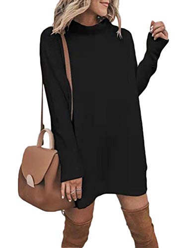 ORANDESIGNE Pulloverkleid Damen Rollkragen Strickkleid Elegante Langarm Pullover Kleid Casual Lose Herbst Kleid Schwarz Large von ORANDESIGNE