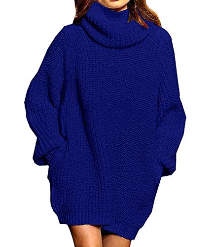 ORANDESIGNE Pulloverkleider Damen Elegant Strickkleid Rollkragen Pullikleid Basic Winterkleider Gestricktes Freizeitkleid Langarm Einfarbig Kleid mit Rollkragen 01 Blau Medium von ORANDESIGNE