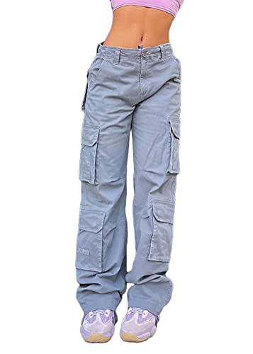 ORANDESIGNE R Grau Damen Jeans Baggy Hose Cargohose Niedrige Taille Breites Bein Schlaghosen Y2K Aesthetic Vintage Harajuku 90er E-Girl Streetwear Hohe Taille Denim Hosen Vintage Lang Freizeithose S von ORANDESIGNE