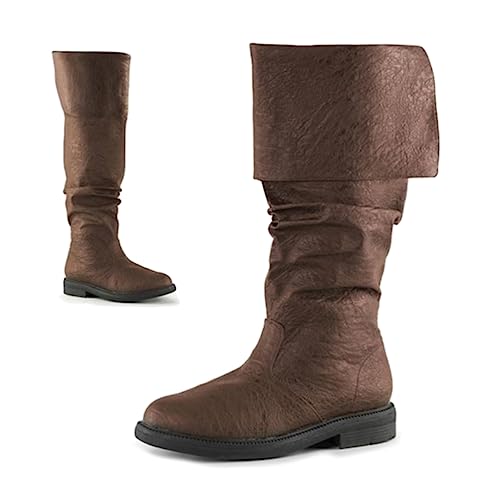 ORANDESIGNE Retro-Stiefel Für Männer Und Frauen, Renaissance-Steampunk-Schuhe Aus PU-Leder, Verstellbare Piraten-Kurzstiefel Mit Flachem Boden, Kurze Kanisterstiefel, Wikingerstiefel C Braun 35 EU von ORANDESIGNE