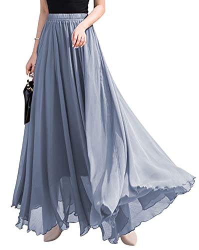 ORANDESIGNE Rock Damen Elegant Lang Maxi Faltenrock Hohe Taille Plissee Röcke Elastische Taille A Linie Casual Rüll Swing Chiffonrock Leicht Festlich Maxirock Cocktail Freizeitrock Blau L von ORANDESIGNE