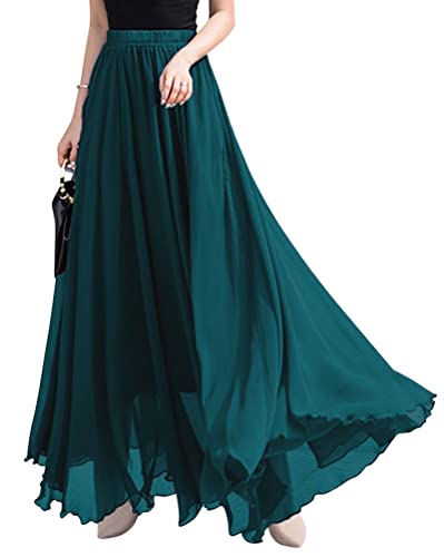 ORANDESIGNE Rock Damen Elegant Lang Maxi Faltenrock Hohe Taille Plissee Röcke Elastische Taille A Linie Casual Rüll Swing Chiffonrock Leicht Festlich Maxirock Cocktail Freizeitrock Dunkelblau L von ORANDESIGNE