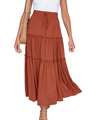 ORANDESIGNE Rock Damen Knielang A Linie Elegant Boho Sommerrock Leicht Lang Plisseerock Einfarbig Festlich Maxirock Vintage Retro Casual Strandrock Langer Faltenrock A Rot L von ORANDESIGNE