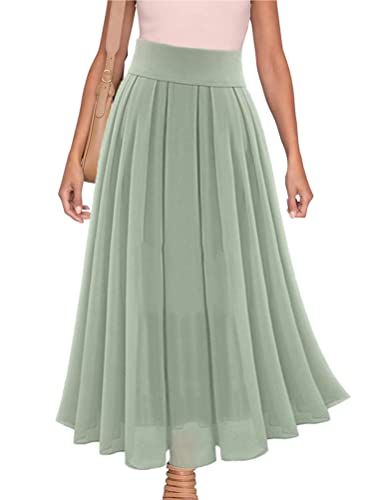 ORANDESIGNE Rock Damen Knielang A Linie Elegant Boho Sommerrock Leicht Lang Plisseerock Einfarbig Festlich Maxirock Vintage Retro Casual Strandrock Langer Faltenrock Cocktail Freizeitrock E Grün M von ORANDESIGNE