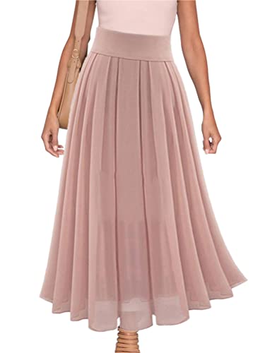 ORANDESIGNE Rock Damen Knielang A Linie Elegant Boho Sommerrock Leicht Lang Plisseerock Einfarbig Festlich Maxirock Vintage Retro Casual Strandrock Langer Faltenrock Cocktail Freizeitrock E Rosa M von ORANDESIGNE