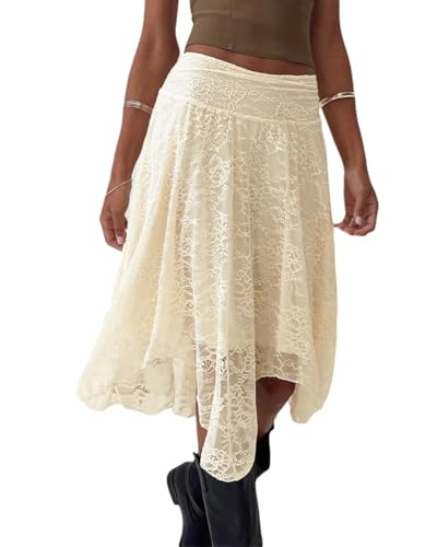 ORANDESIGNE Rock Damen Maxirock A-Line Mit Spitze Spitzenrock Y2K Hohe Taille Strandrock Sommer Einfarbig Sommerrock Strandkleider Langrock A Weiß L ORANDESIGNE Rock Damen Maxirock A-Line Mit Spitze Spitzenrock Y2K Hohe Taille Strandrock Sommer Einfarbig Sommerrock Strandkleider Langrock A Weiß L von ORANDESIGNE