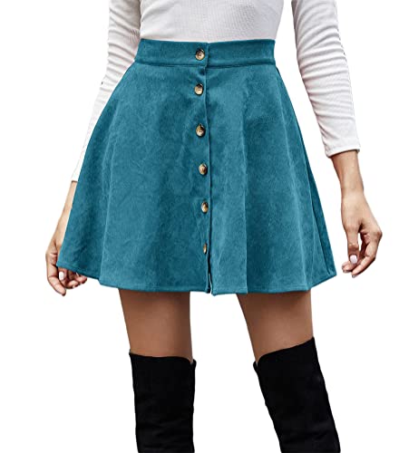 ORANDESIGNE Röcke Damen Winter Kurz Minirock Cord A-Linien Rock Sexy Einfarbige Hohe Taille Skatereock Casual Kleider Streetwear Y2k Skirt Schulrock Blau L von ORANDESIGNE