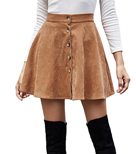 ORANDESIGNE Röcke Damen Winter Kurz Minirock Cord A-Linien Rock Sexy Einfarbige Hohe Taille Skatereock Casual Kleider Streetwear Y2k Skirt Schulrock Khaki XS von ORANDESIGNE