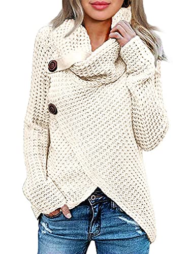 ORANDESIGNE Rollkragenpullover Strickpullover Damen Oversize Rollkragen Pullover Grobstrick Winterpullover Strickpulli Sweater lässig Outwear Casual Elegant C Beige S von ORANDESIGNE