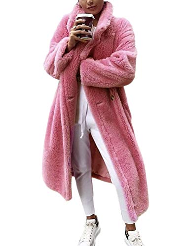 ORANDESIGNE Rosa Taschen Knöpfen Umlegekragen Langarm Oversize Winter Dicker Warmer Lange Teddymantel Damen Mode M von ORANDESIGNE