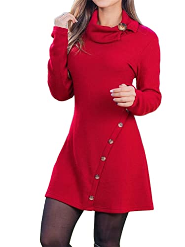 ORANDESIGNE Rot Strickkleider Damen Pulloverkleid Rot Elegante Pullover Rundhals Winterkleid Casual 3/4-Arm Minikleid Strickkleider Tunika Kleid Sweater Kleid I Rot 34 von ORANDESIGNE