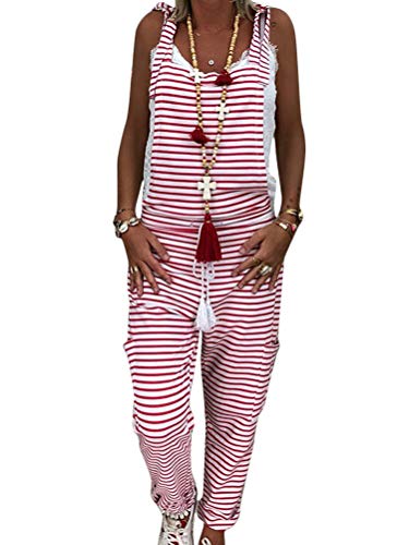 ORANDESIGNE Rot Weiß Gestreifte Taschen Tunnelzug Oversize Lange Overall Jumpsuit Trägern Latzhose Damen Mode B Rot S ORANDESIGNE Rot Weiß Gestreifte Taschen Tunnelzug Oversize Lange Overall Jumpsuit Trägern Latzhose Damen Mode B Rot S von ORANDESIGNE