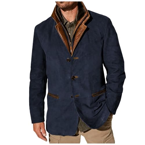 ORANDESIGNE Sakko Herren Jacket Slim Fit Freizeit Blazer Vintage Retro Anzugjacke mit Zwei Knopf Männer Sakkos Cord Mantel Winter Warm Leichtes Outwear Revers und Tasche A Blau XXL von ORANDESIGNE