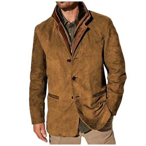 ORANDESIGNE Sakko Herren Jacket Slim Fit Freizeit Blazer Vintage Retro Anzugjacke mit Zwei Knopf Männer Sakkos Cord Mantel Winter Warm Leichtes Outwear Revers und Tasche A Braun L von ORANDESIGNE