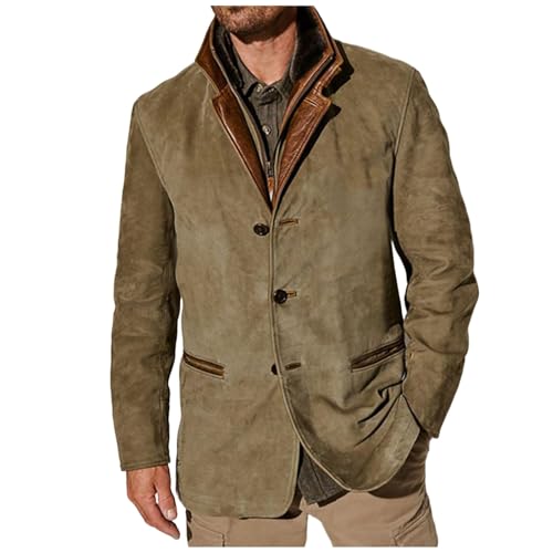 ORANDESIGNE Sakko Herren Jacket Slim Fit Freizeit Blazer Vintage Retro Anzugjacke mit Zwei Knopf Männer Sakkos Cord Mantel Winter Warm Leichtes Outwear Revers und Tasche A Khaki XL von ORANDESIGNE