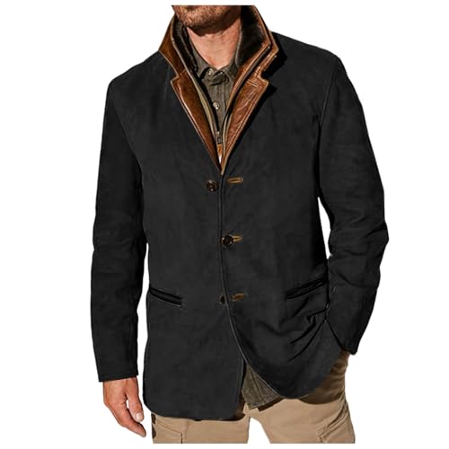 ORANDESIGNE Sakko Herren Jacket Slim Fit Freizeit Blazer Vintage Retro Anzugjacke mit Zwei Knopf Männer Sakkos Cord Mantel Winter Warm Leichtes Outwear Revers und Tasche A Schwarz XXL von ORANDESIGNE