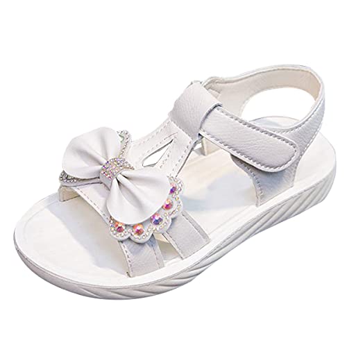 ORANDESIGNE Sandalen Mädchen Sandalen Sommer Leder Blumen für Kleinkind Mädchen Sandalen Mädchen kinder Sandale Schuhe Sommer Peeptoe Sandalen mit Klettveschluss G Weiß 36 EU von ORANDESIGNE