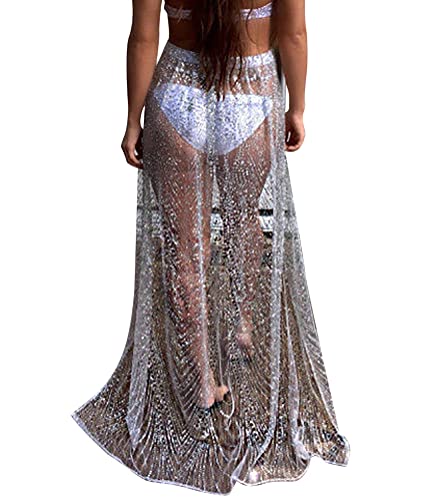 ORANDESIGNE Sarong Tuch Damen Pareo Lang Strandtuch Strand Wickeltuch Beach Wrap Großes Leichtes Wickelrock Bikini Cover Up mit Quaste E Silber L von ORANDESIGNE