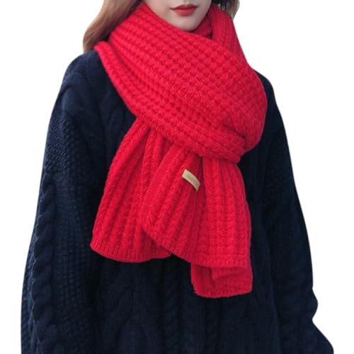 ORANDESIGNE Schal Damen Winter Kuschelig Dicker Strickschal Warm Grobmaschig Häkel Grobstrick Schal Lange Winterschal Elegante Einfarbig Pashmina Frauen Deckenschal Scarf One Size Rot von ORANDESIGNE