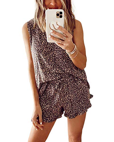 ORANDESIGNE Schlafanzug Leopardenmuster Kurz Damen Langarm Top und Shorts Pyjama Set C Leopard L von ORANDESIGNE