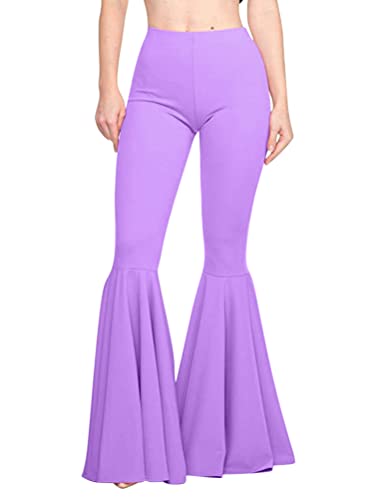 ORANDESIGNE Schlaghose Damen High Waist Stretch Hippie Hose Bequem Elastisch Glockenhose Casual Sommer Palazzo Weites Bein Lang Hosen Stoffgose Elegant Dance Pants Streetwear Hellviolett L von ORANDESIGNE