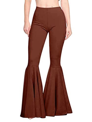 ORANDESIGNE Schlaghose Damen High Waist Stretch Hippie Hose Bequem Elastisch Glockenhose Casual Sommer Palazzo Weites Bein Lang Hosen Stoffgose Elegant Dance Pants Streetwear Kaffee M von ORANDESIGNE