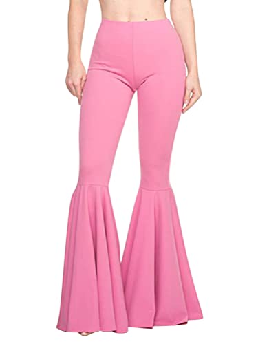 ORANDESIGNE Schlaghose Damen High Waist Stretch Hippie Hose Bequem Elastisch Glockenhose Casual Sommer Palazzo Weites Bein Lang Hosen Stoffgose Elegant Dance Pants Streetwear Rosa XL von ORANDESIGNE