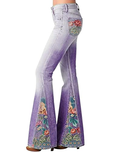 ORANDESIGNE Schlaghose Damen High Waist Stretch Hose Modische Stoffhose Weites Bein Lang Bunt Freizeit Hosen Elegant Festlich Glockenhose Breite Hüfthose Bootcut Pants Casual Trousers B Lila XL von ORANDESIGNE