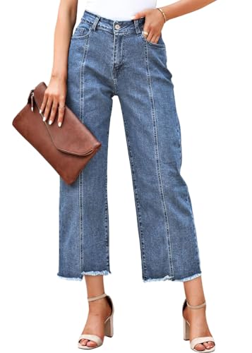ORANDESIGNE Schlaghose Damen Jeans Wide Leg Boyfriend Jeans Culotte 7/8 High Waist Y2K Jeanshose Sommer Stretchy Weites Bein Flared Hosen A Hellblau XS von ORANDESIGNE
