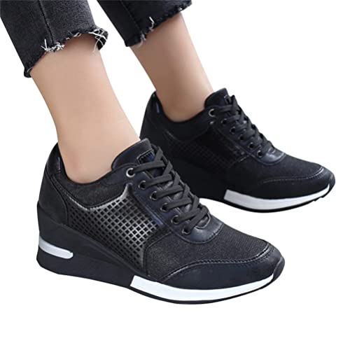 ORANDESIGNE Schwarz Damen Freizeitschuhe Mode Keilabsatz Flache Schuhe Reißverschluss Schnüren Bequeme Damen Sneakers weiblich vulkanisierte Schuhe B Schwarz 43 EU von ORANDESIGNE