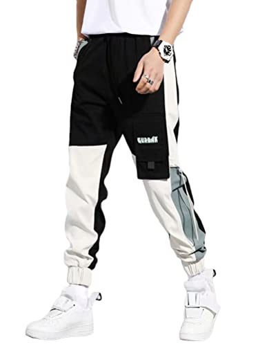 ORANDESIGNE Herren Cargohose Arbeit Kampf Techwear Hose Hip Hop Mehrere Taschen Tapered Hosen Schnalle Riemen Jogginghose Sweatpants W Schwarz XL von ORANDESIGNE