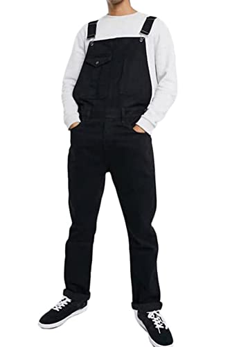 ORANDESIGNE Herren Denim Latzhose Overalls Männer Cargo Jeanshose Retro Jumpsuit Arbeitshose Loose Fit Latzanzug D Schwarz LN von ORANDESIGNE