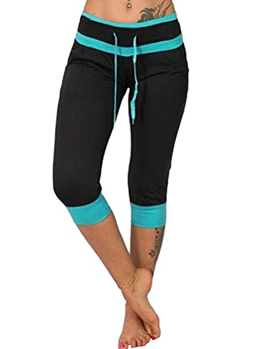 ORANDESIGNE Schwarz Jogginghose Damen 3/4 Trainingshose Kurze Sporthose mit Tasche Fitness Yogahose für Sport und Freizeit A Schwarz XS von ORANDESIGNE