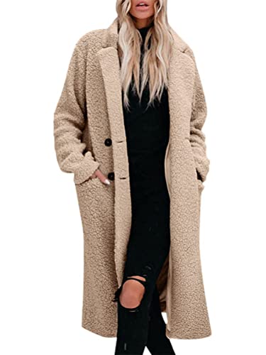 ORANDESIGNE Schwarz Knöpfe Taschen Umlegekragen Langarm Oversize Winter Dicker Warmer Teddymantel Damen Mode S von ORANDESIGNE