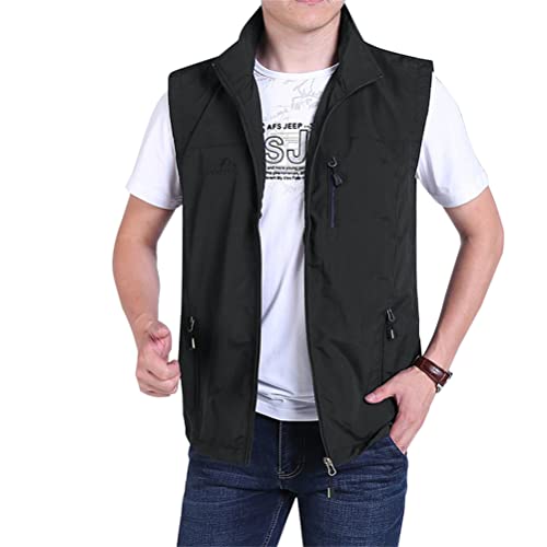 ORANDESIGNE Schwarz Outdoor-Angelweste Für Herren – Lässige Bergsteiger-Weste Mit Mehreren Taschen, Schnell Trocknend, Atmungsaktives Netz, Fotografie-Weste, Sport, Camping, Jagdweste A Schwarz 3XL von ORANDESIGNE