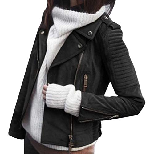 ORANDESIGNE Schwarz Reißverschluss V-Ausschnitt Langarm Warme Wildleder Mantel Bikerjacke Lederjacke Damen Mode Jacke XS von ORANDESIGNE