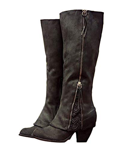 ORANDESIGNE Schwarz Runde Zehe Blockabsatz Spitze Reißverschluss Stiefel mit Mittlerer Ferse Damen Schuhe Schlupfstiefel 36 EU von ORANDESIGNE