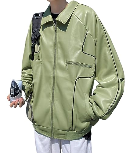 ORANDESIGNE Schwarze Lederjacke Herren Herbst Lange Damen Moto Biker Reißverschlussjacke Streetwear Harajuku Y2K Lose Damenmantel A Grün M von ORANDESIGNE